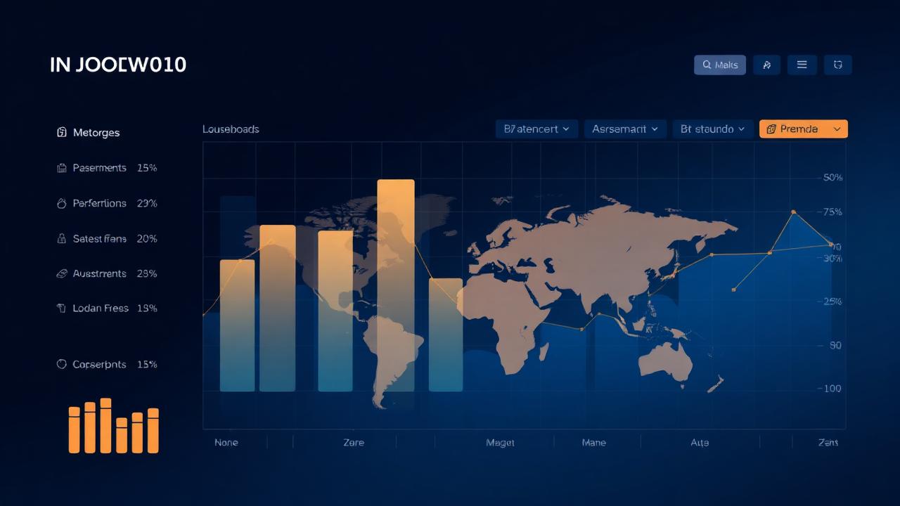 Abstract dashboard with charts and a world map representing global hospital rankings