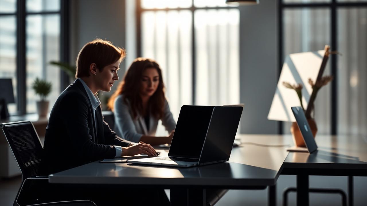 Team collaborating in a modern office workspace