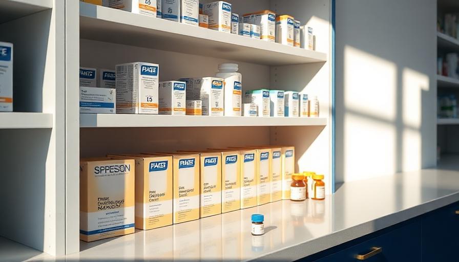 Pharmacy shelves with medication packages