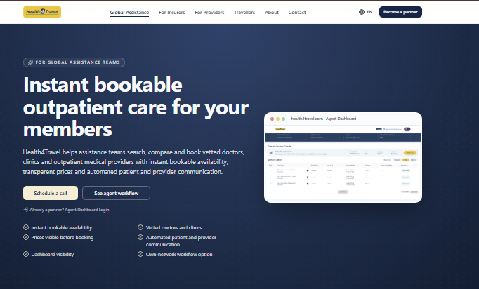Health4Travel Global Assistance — instant bookable outpatient care for members.